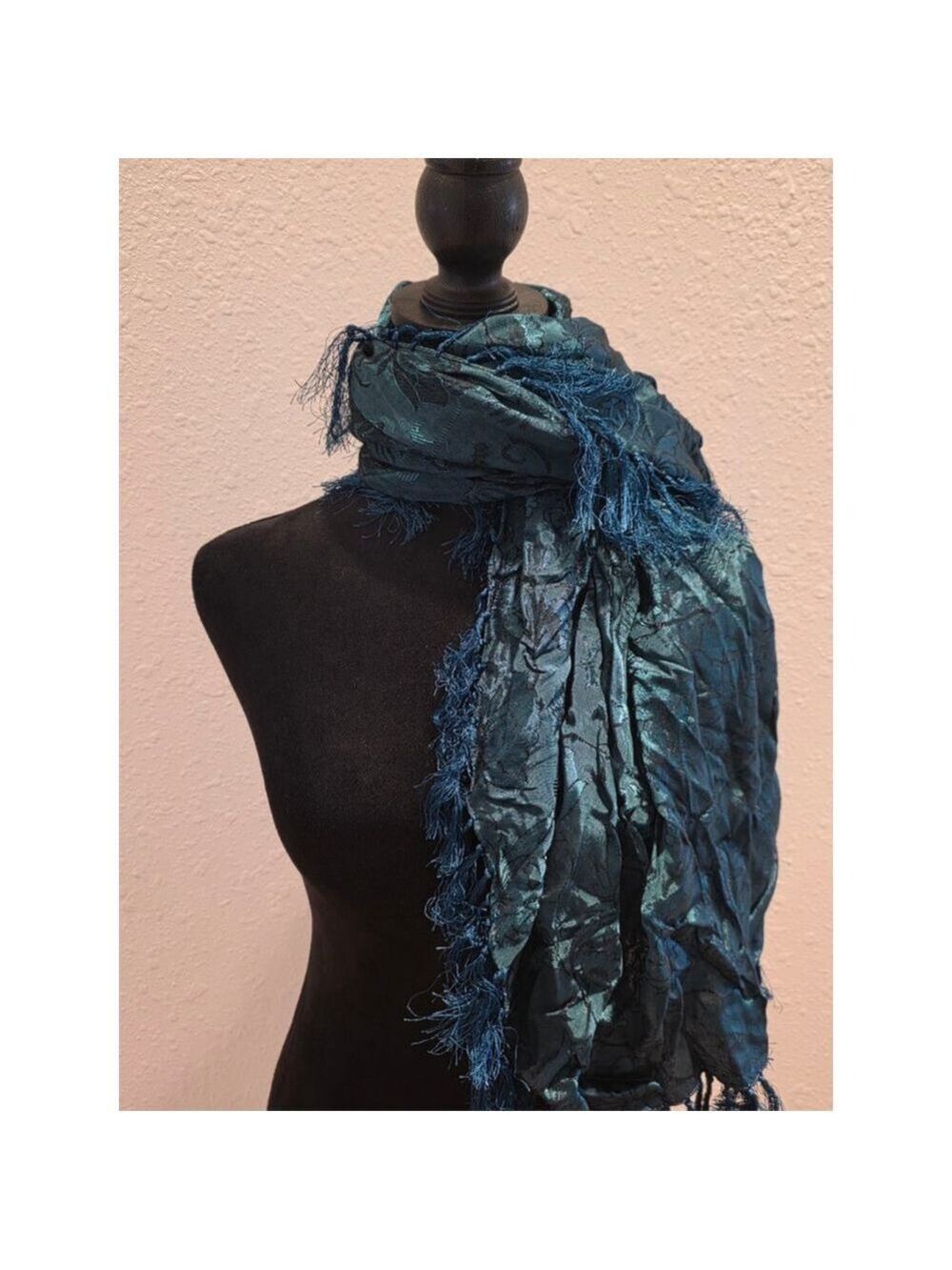 Women's Zou Teal Floral Pattern Scarf One Size - Picture 2 of 7